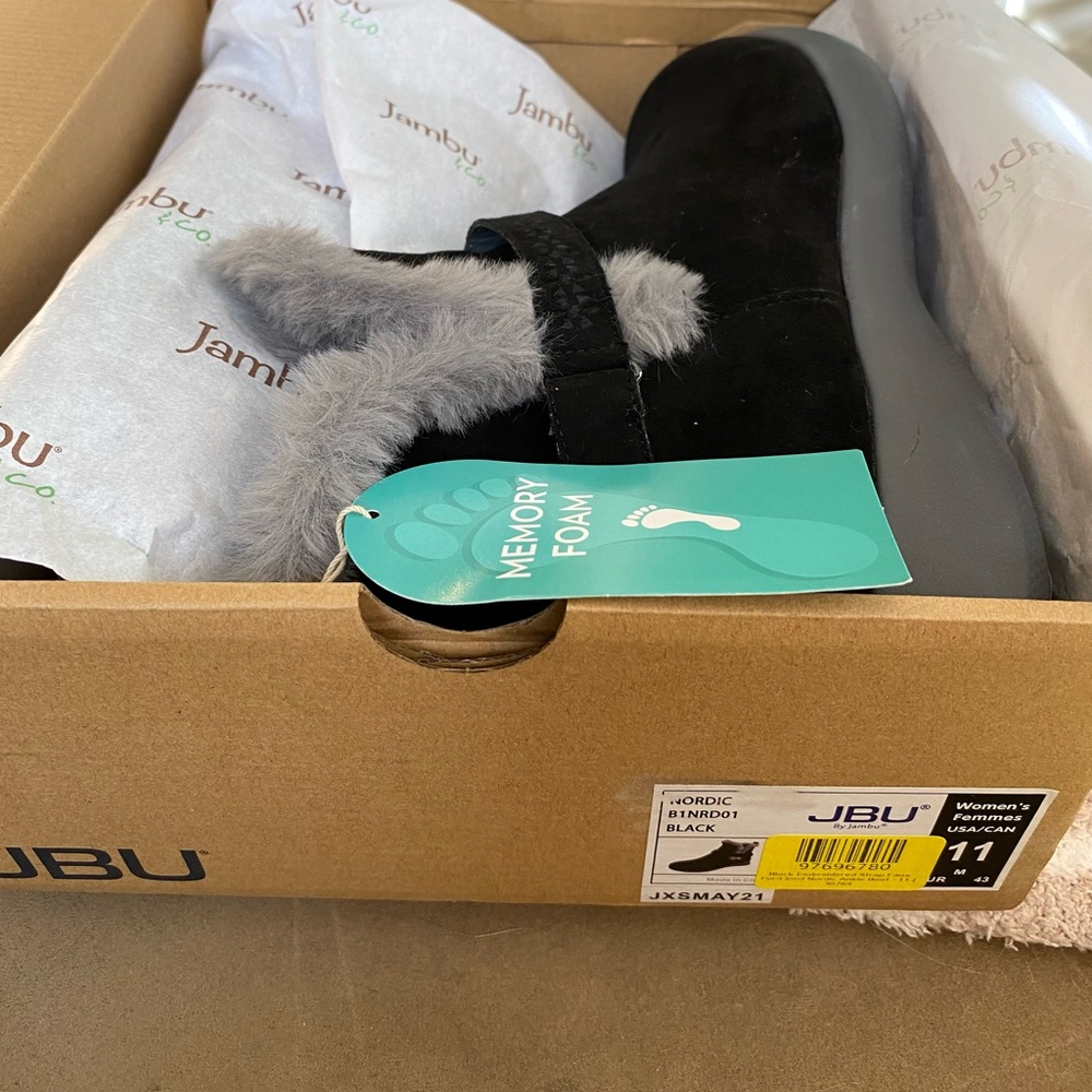 JBU Black Ankle Boots with Gray Fur Trim - Picture 5 of 6